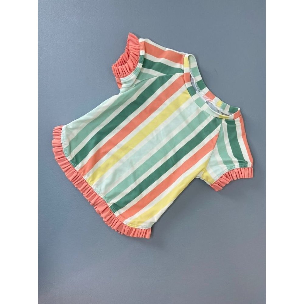 Ruffle Butts baby girl 12-18 month striped swim rash guard ruffle swimsuit